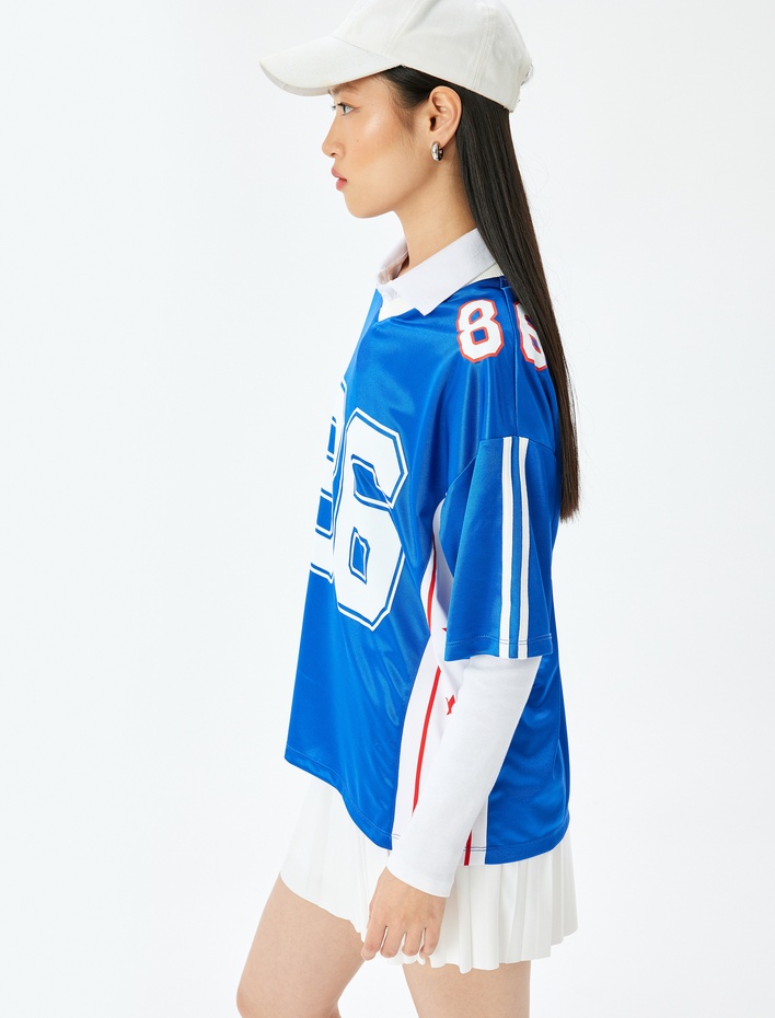  V Yaka Oversize Baskılı Kısa Kollu Tişört