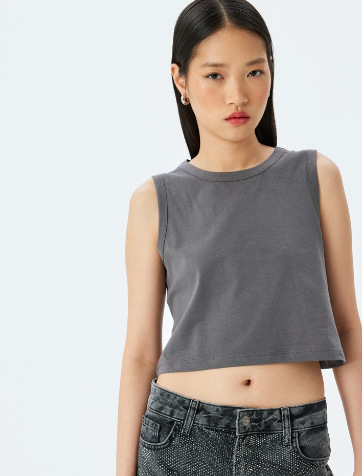  Kolsuz Crop Pamuklu Basic Kadın Atlet