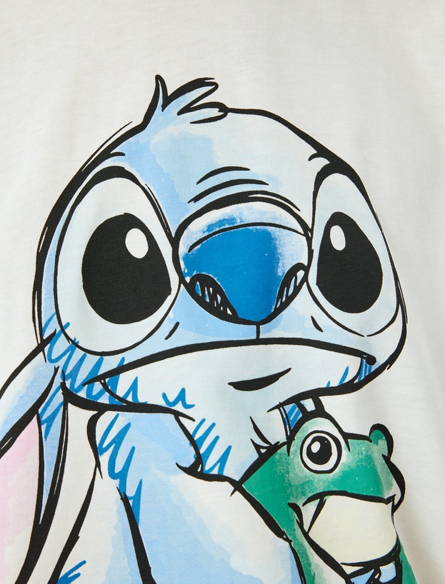 Disney Lisanslı Stitch Baskılı Kısa Kollu Oversze Tişört_5