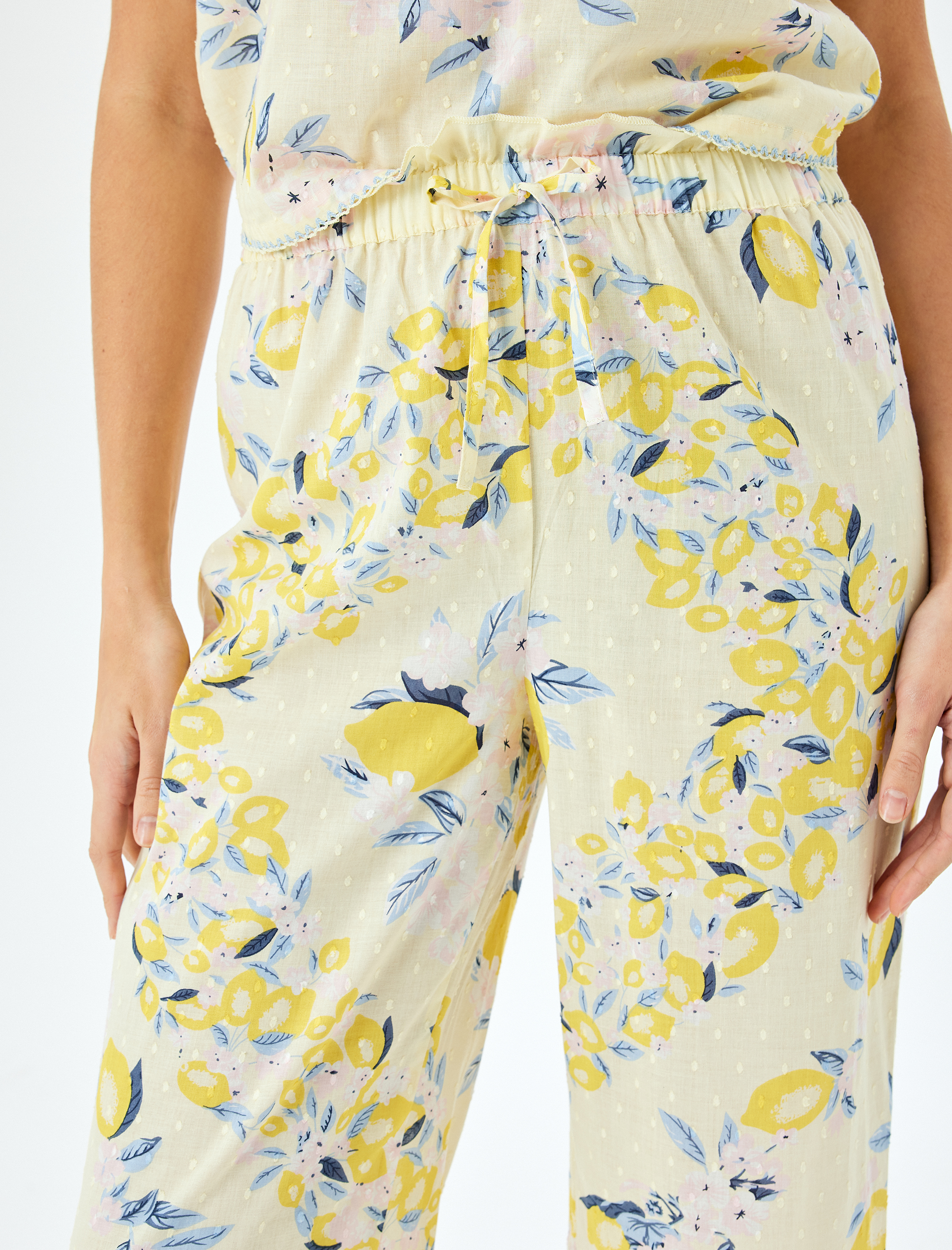   Limon Baskılı Rahat Kalıp Pamuklu Pijama Altı