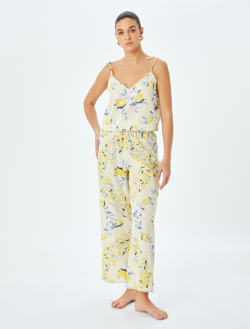   Limon Baskılı Rahat Kalıp Pamuklu Pijama Altı