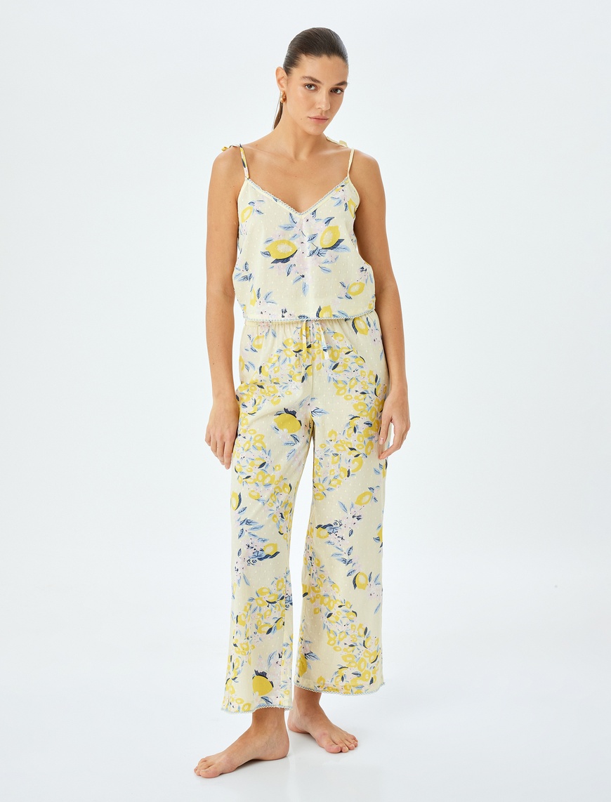   Limon Baskılı Rahat Kalıp Pamuklu Pijama Altı