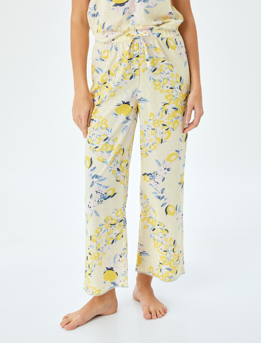   Limon Baskılı Rahat Kalıp Pamuklu Pijama Altı