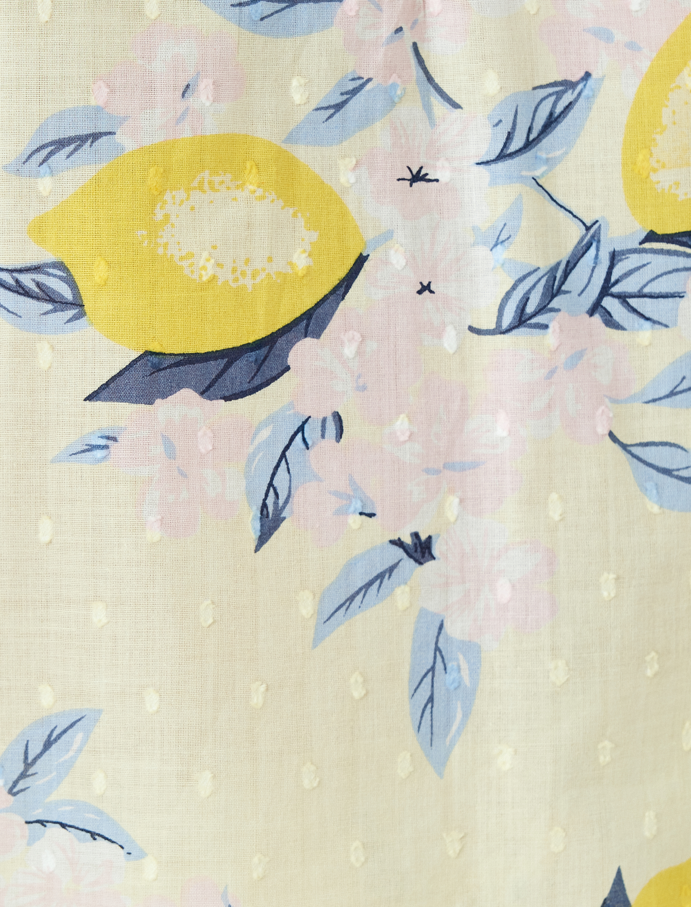   V Yaka İnce Askılı Limon Baskılı Pamuklu Pijama Üstü