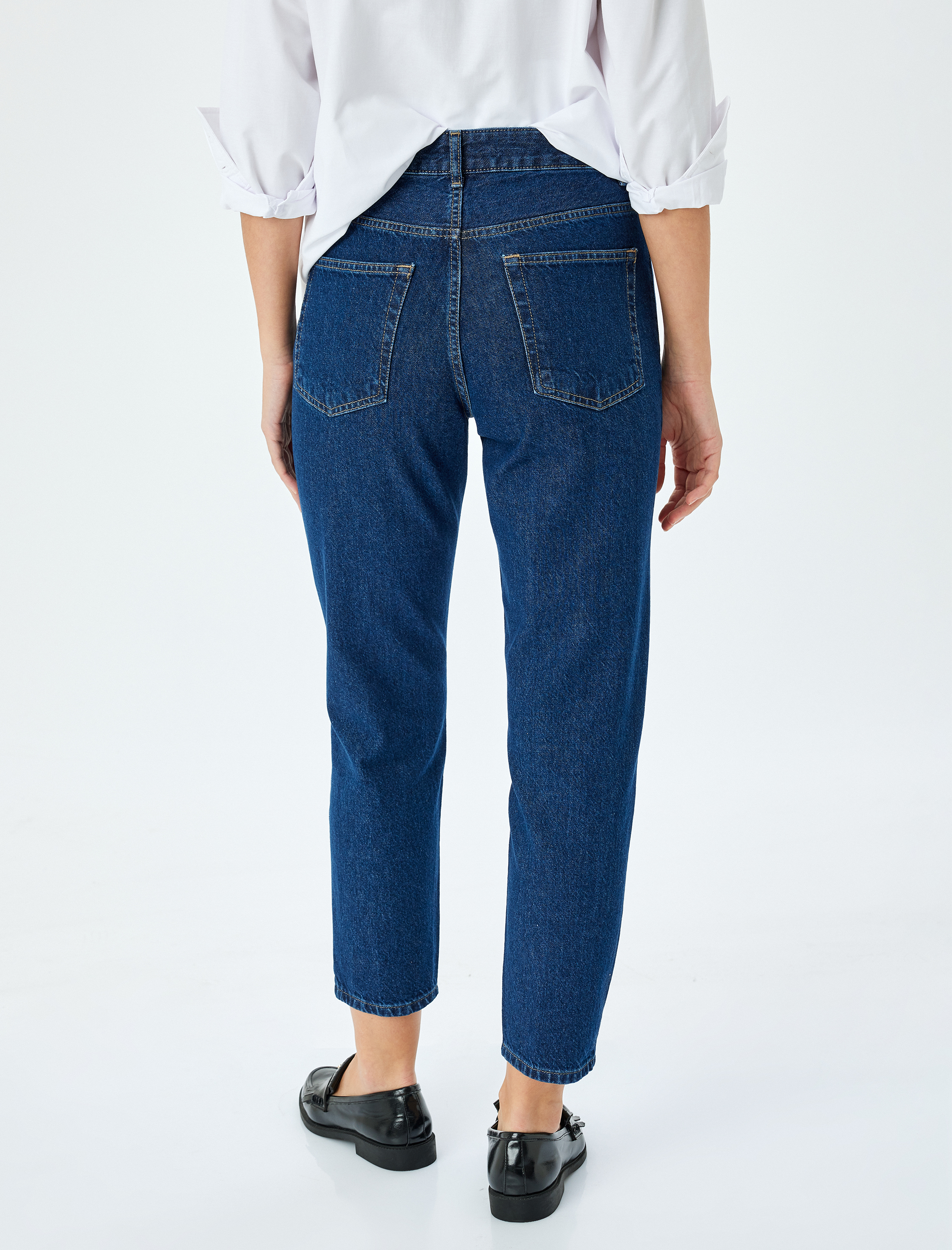   Yüksek Bel Crop Düz Paça Mom Fit Denim Pantolon - Mom Jean