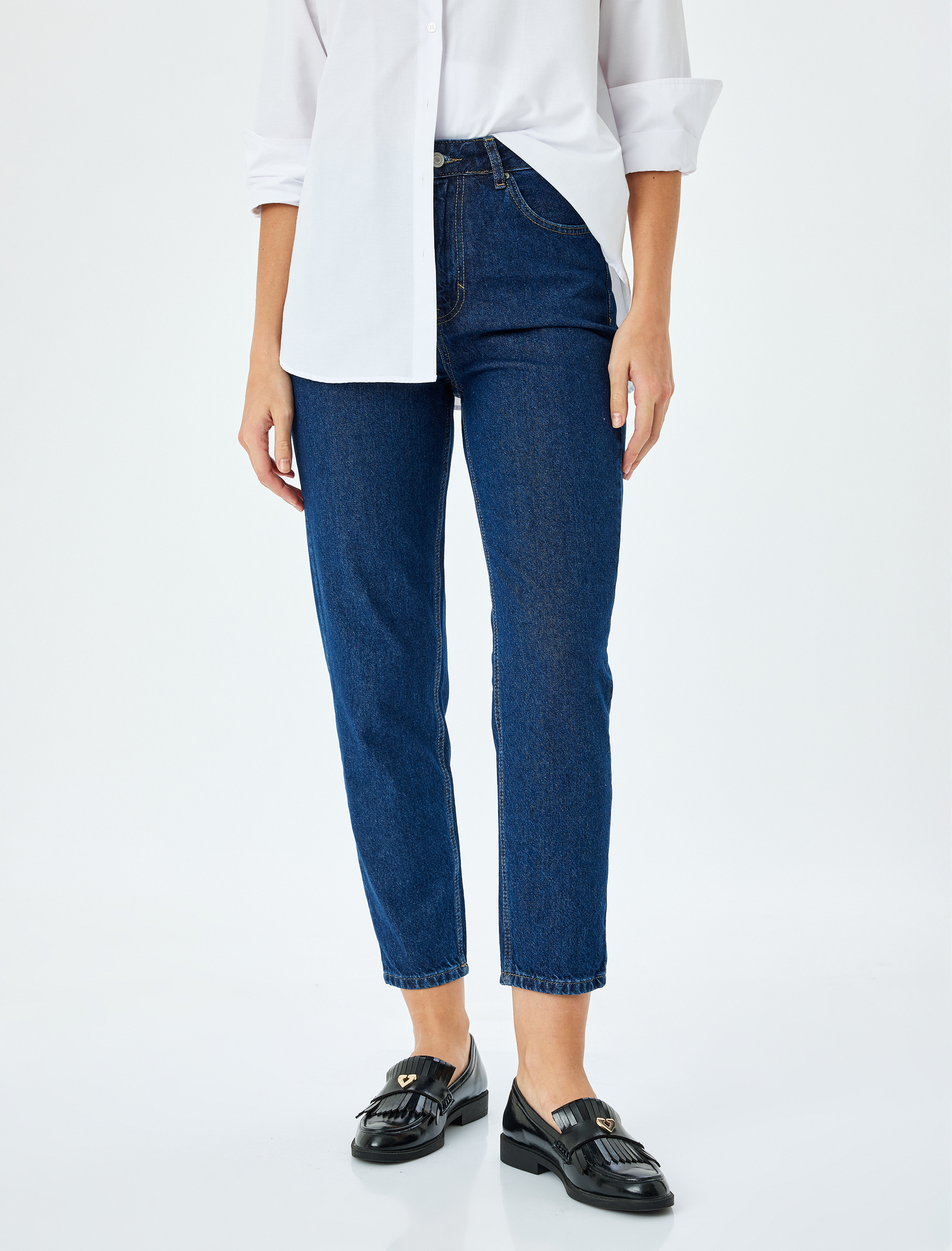   Yüksek Bel Crop Düz Paça Mom Fit Denim Pantolon - Mom Jean