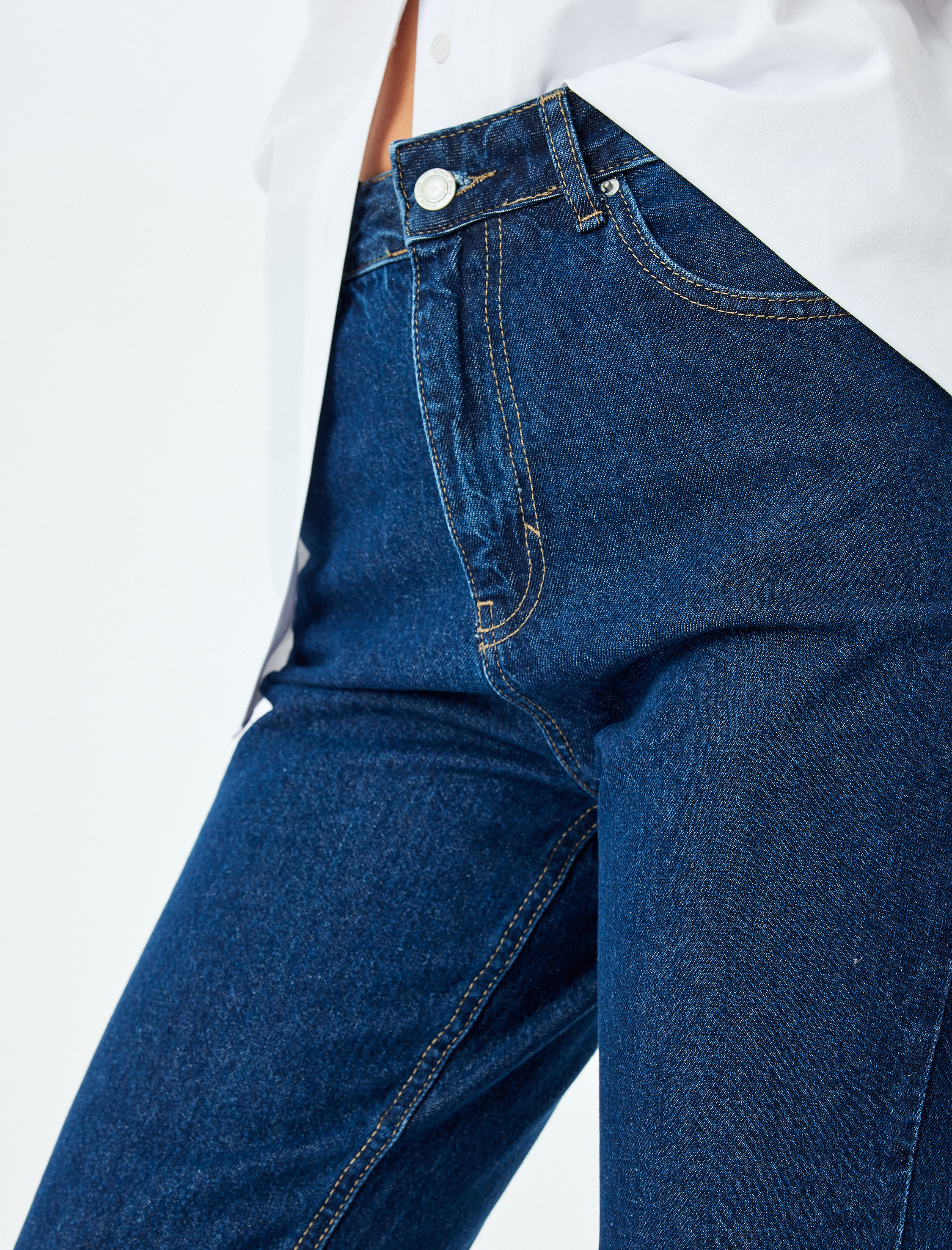   Yüksek Bel Crop Düz Paça Mom Fit Denim Pantolon - Mom Jean