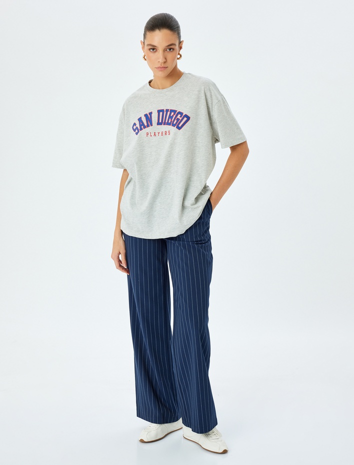  Bisiklet Yaka Kısa Kollu Baskılı Tişört