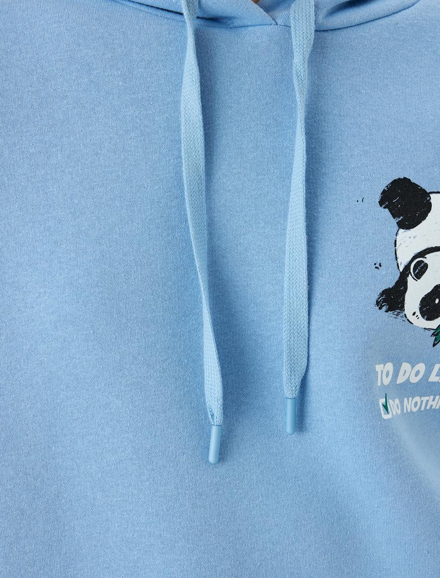   Kapüşonlu Arkası Panda Baskılı Uzun Kollu Oversize Sweatshirt