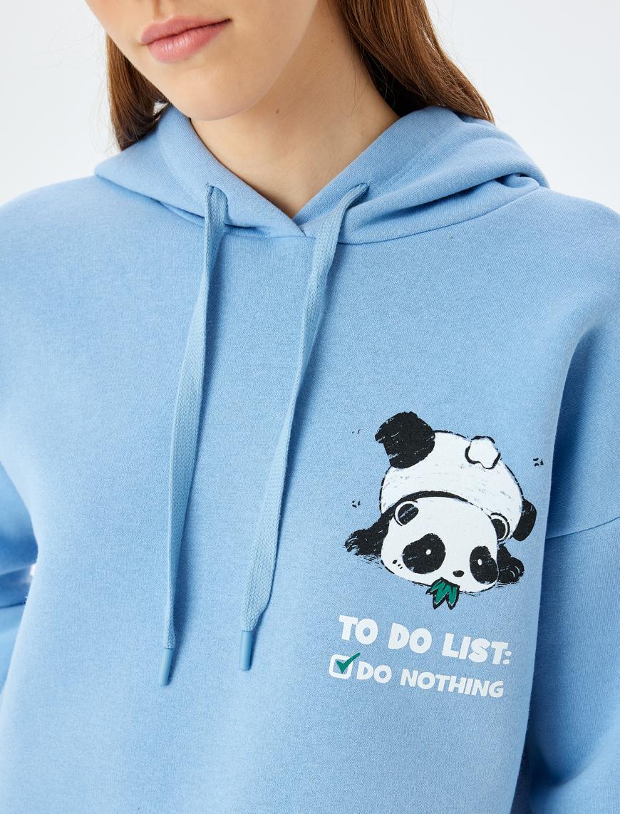   Kapüşonlu Arkası Panda Baskılı Uzun Kollu Oversize Sweatshirt