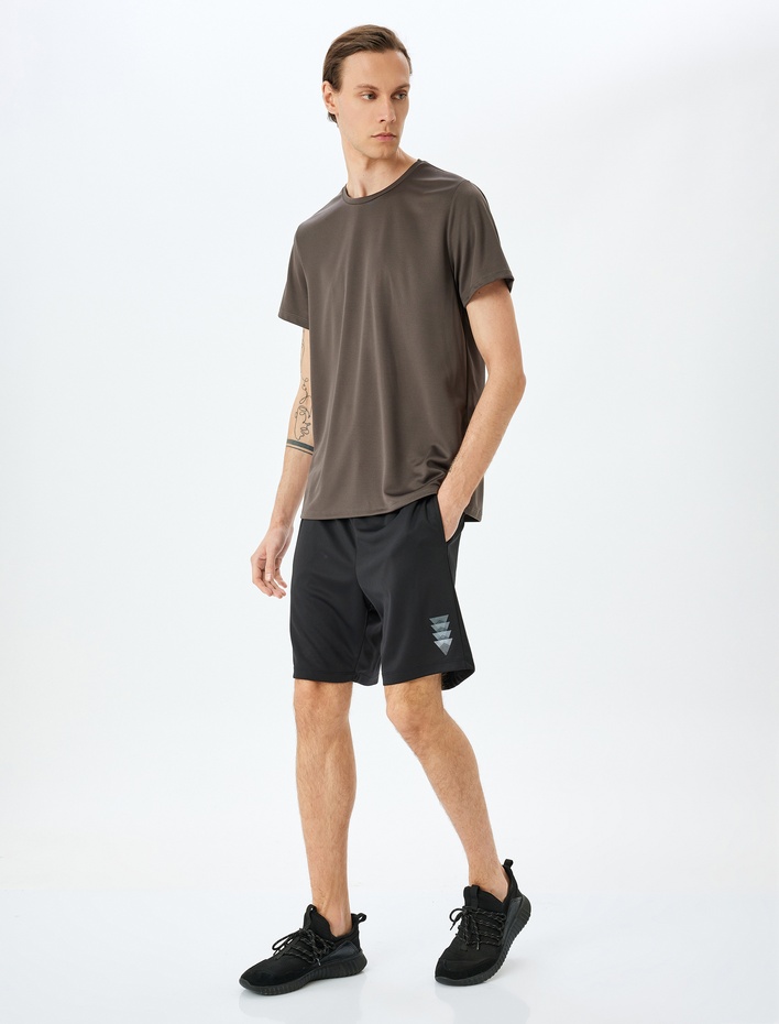  Bisiklet Yaka Kısa Kollu Arkası Baskılı Spor Tişört