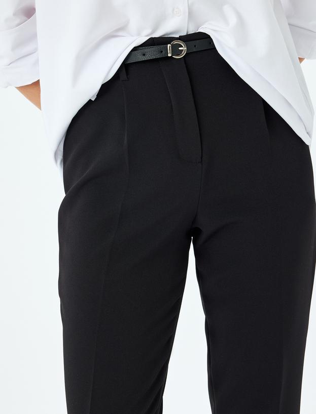 Slim Fit Kemerli Yüksek Bel Cigarette Pantolon_4