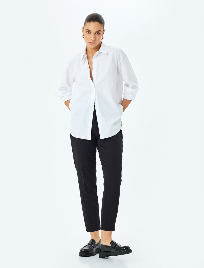  Slim Fit Kemerli Yüksek Bel Cigarette Pantolon