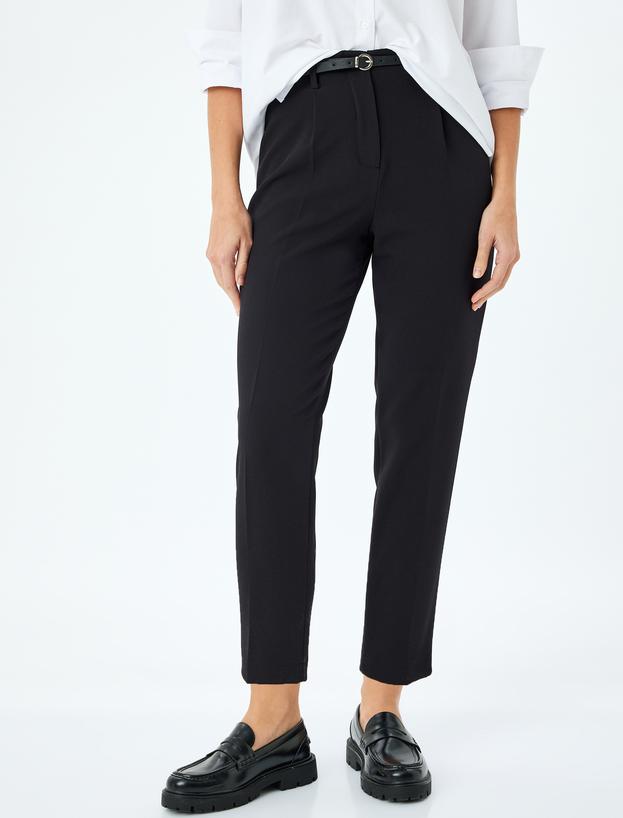 Slim Fit Kemerli Yüksek Bel Cigarette Pantolon_2