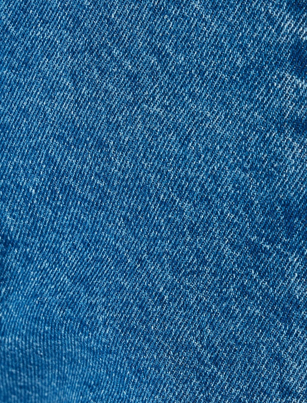 Yüksek Bel Renk Bloklu Düğmeli Kot Pantolon -  Straight Fit Jean_5