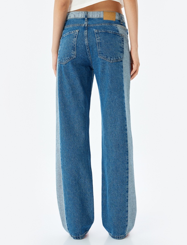 Yüksek Bel Renk Bloklu Düğmeli Kot Pantolon -  Straight Fit Jean_3
