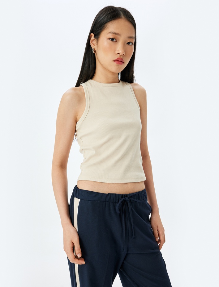  Bisiklet Yaka Kolsuz Slim Fit Basic Kadın Atlet