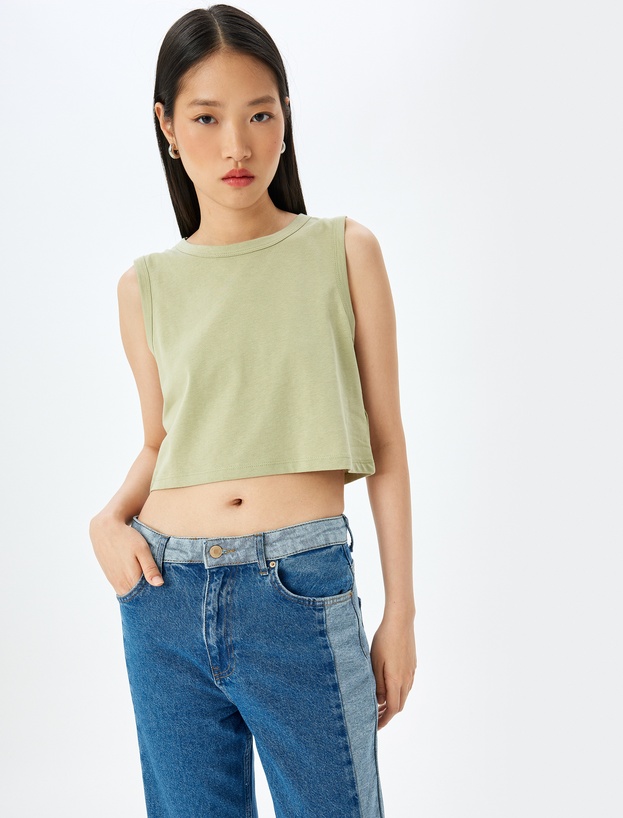 Kolsuz Crop Pamuklu Basic Kadın Atlet_1