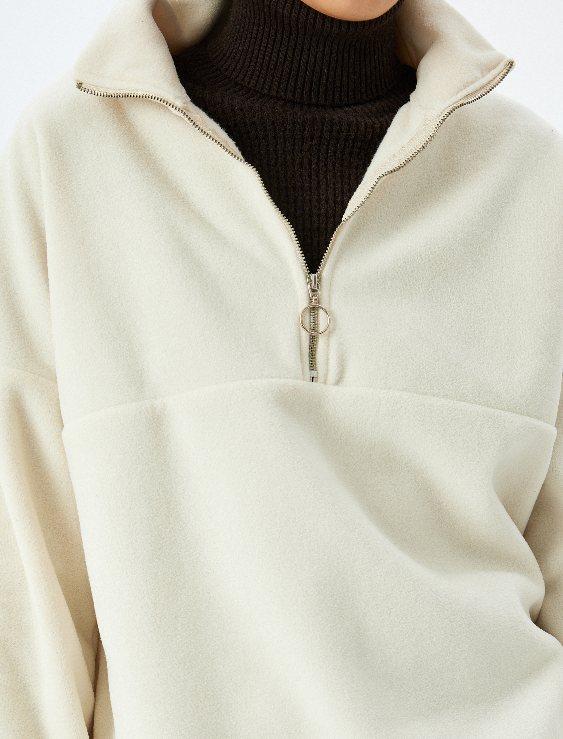  Yarım Fermuarlı Uzun Kollu Polar Oversize Sweatshirt