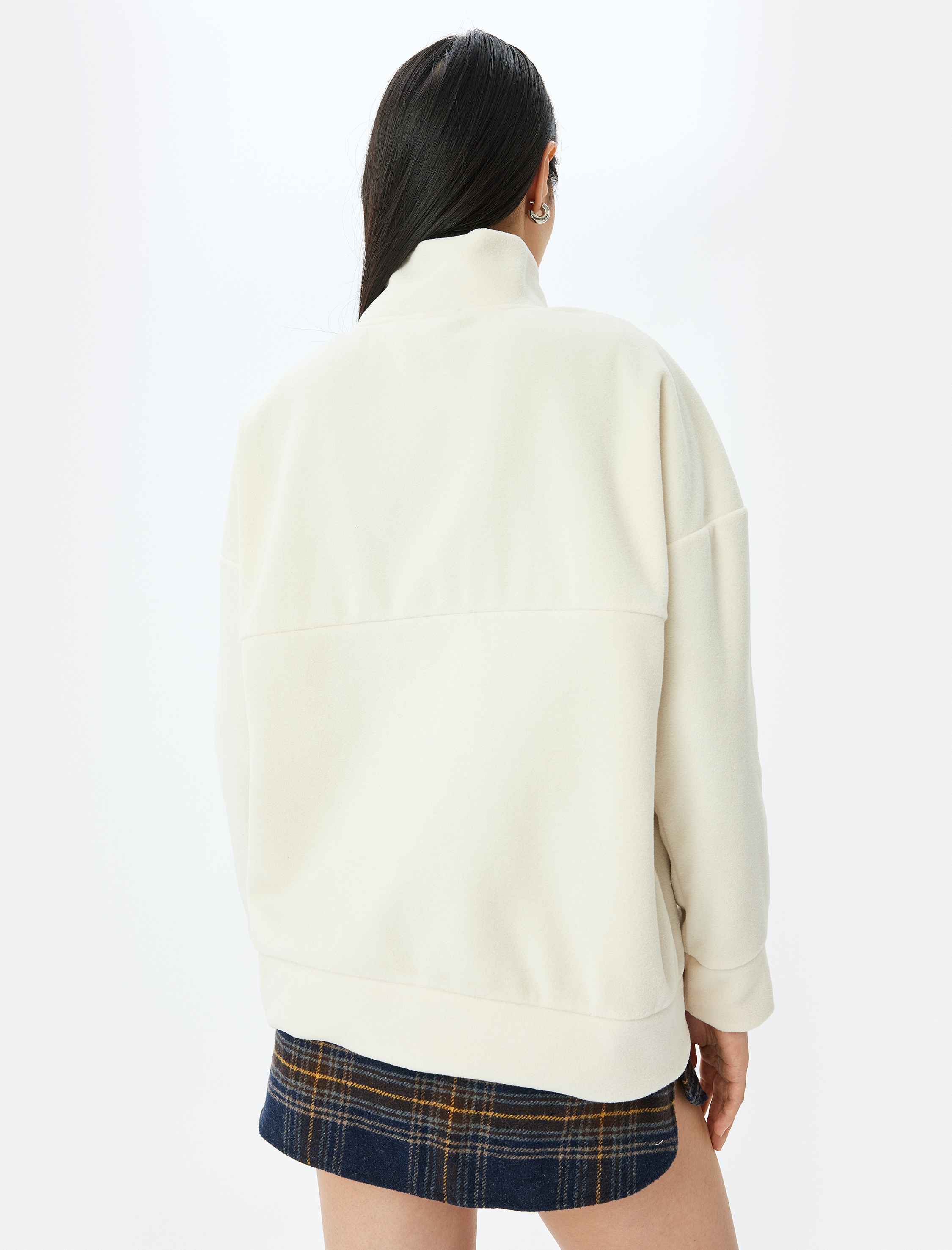   Yarım Fermuarlı Uzun Kollu Polar Oversize Sweatshirt