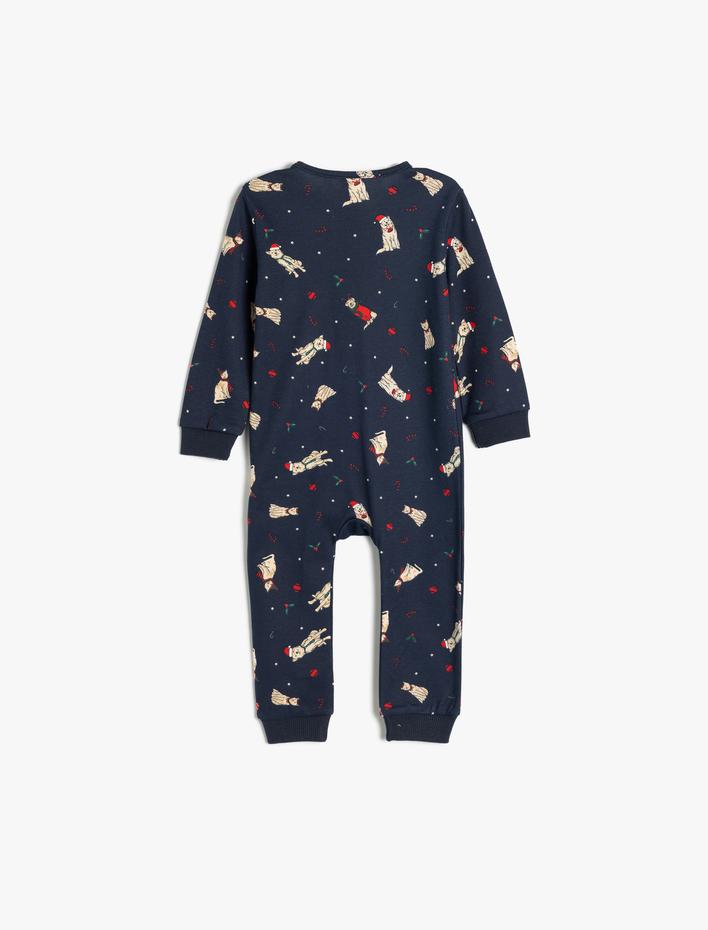 Erkek Bebek Köpek Baskılı Uzun Kollu Pamuklu Tulum