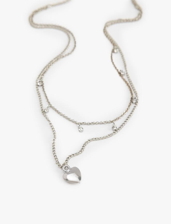 Kadın Taşlı 2 Sıralı Kalpli Zincir Kolye