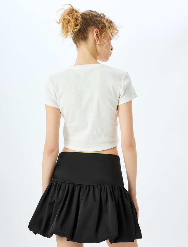 Kedi Baskılı Crop Bisiklet Yaka Slim Fit Tişört_3
