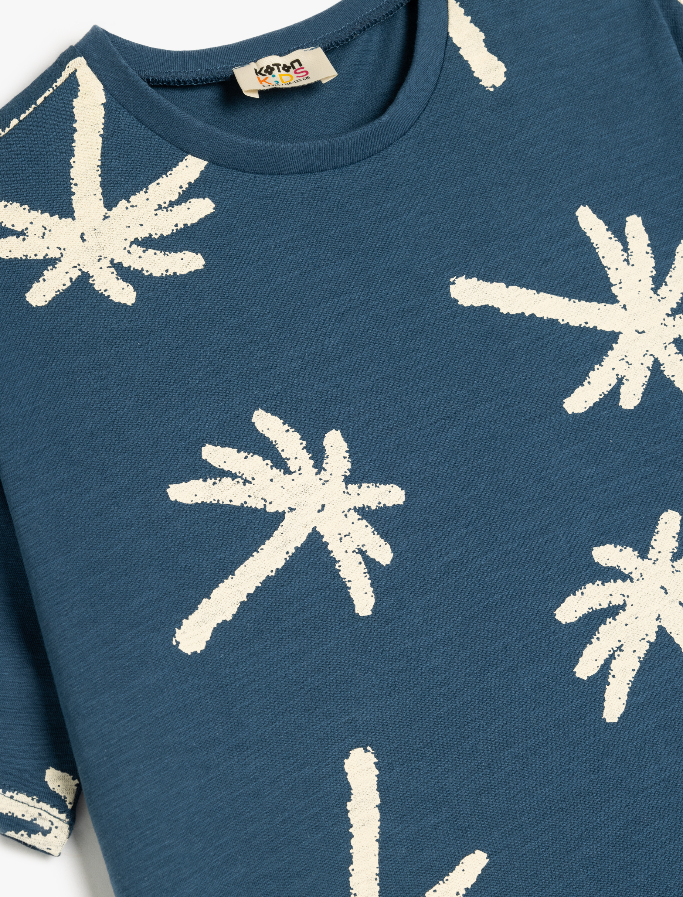  Erkek Çocuk Palmiye Desenli Bisiklet Yaka Oversize Pamuklu Tişört