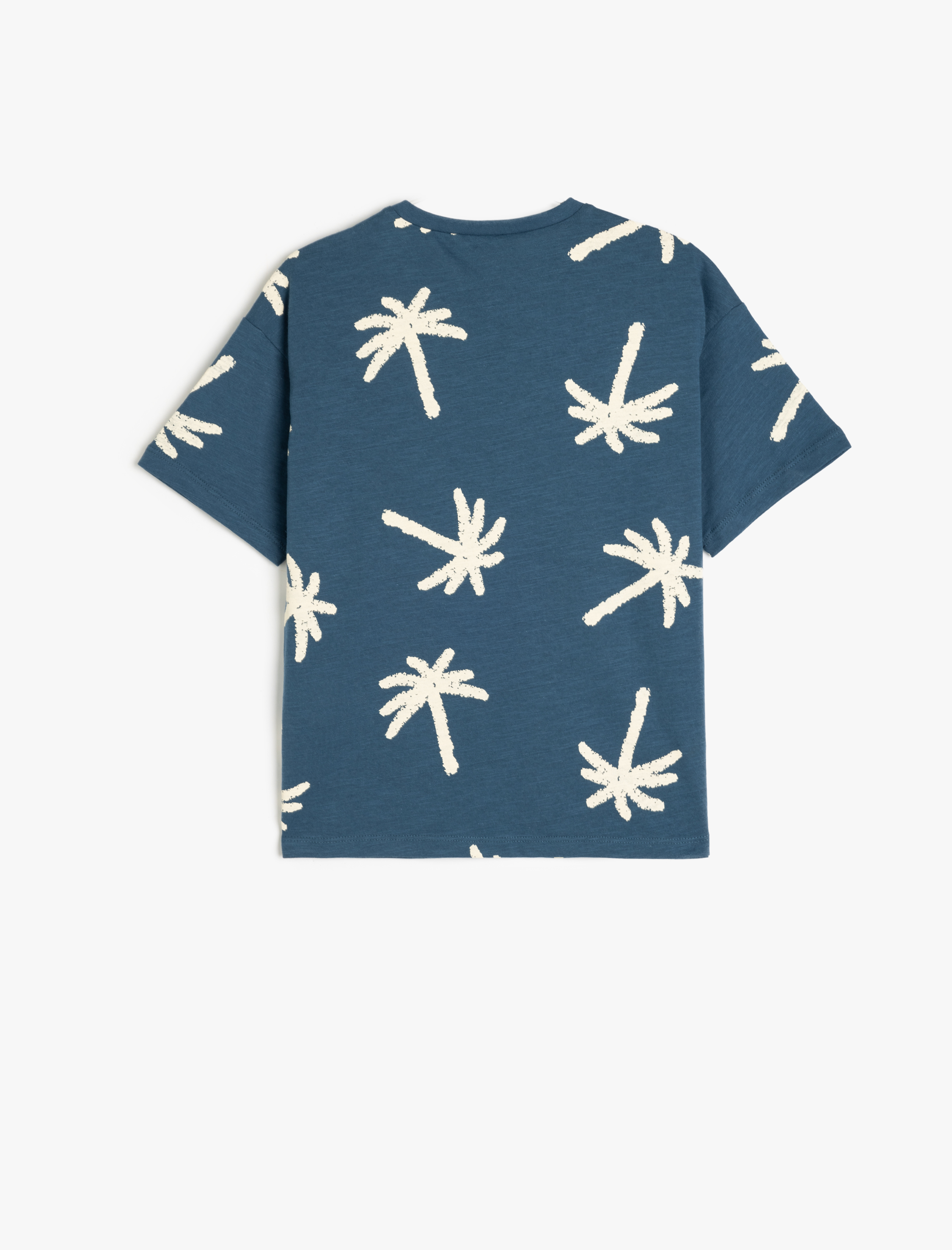  Erkek Çocuk Palmiye Desenli Bisiklet Yaka Oversize Pamuklu Tişört