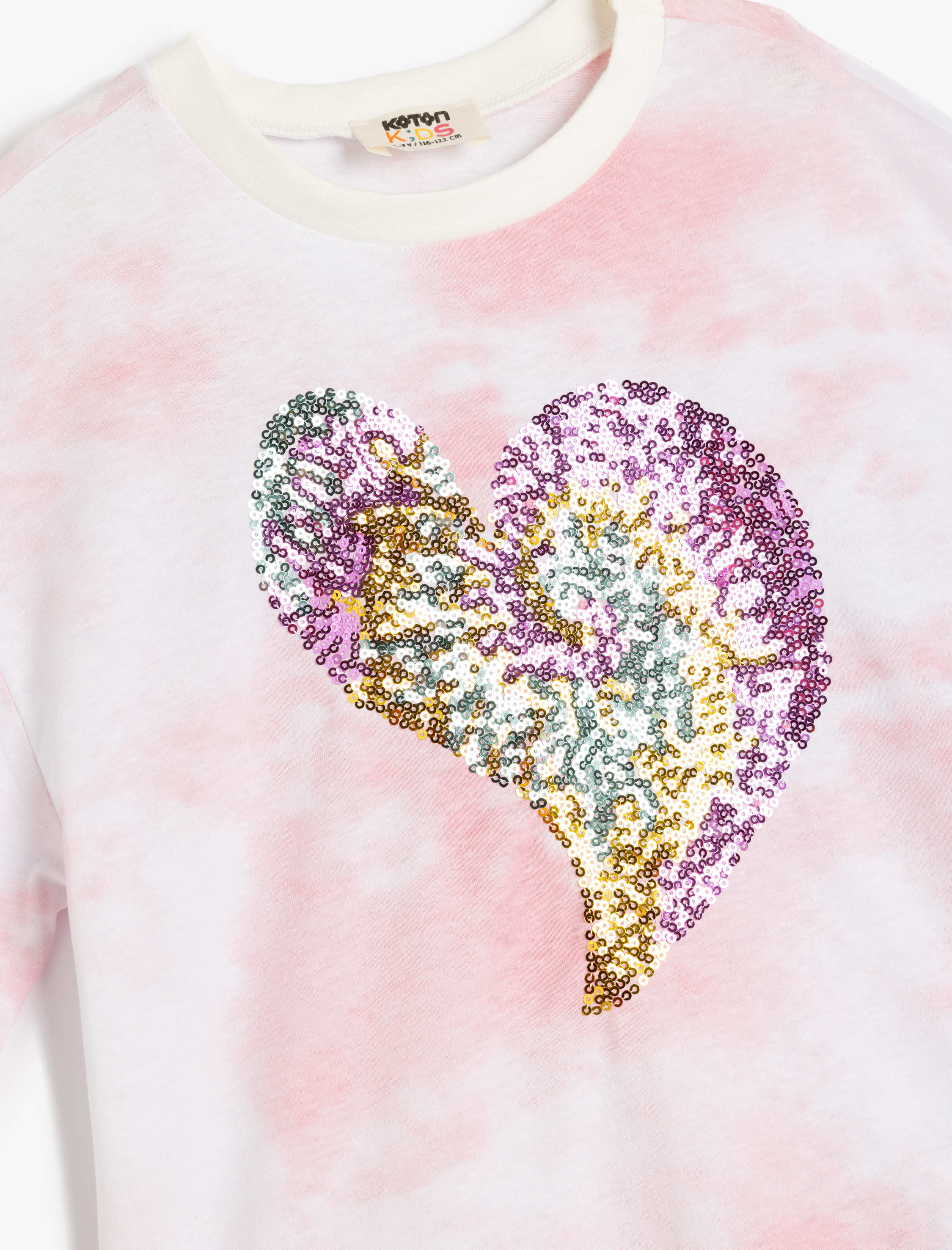  Kız Çocuk Pullu Payetli Kısa Kollu Bisiklet Yaka Pamuklu Oversize Tişört