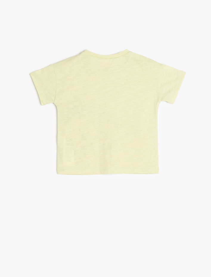 Erkek Bebek Dinozor Baskılı Kısa Kollu Bisiklet Yaka Pamuklu Tişört