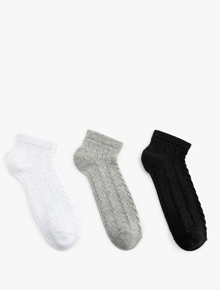 Kadın 3'lü Dokulu Çok Renkli Soket Çorap Seti