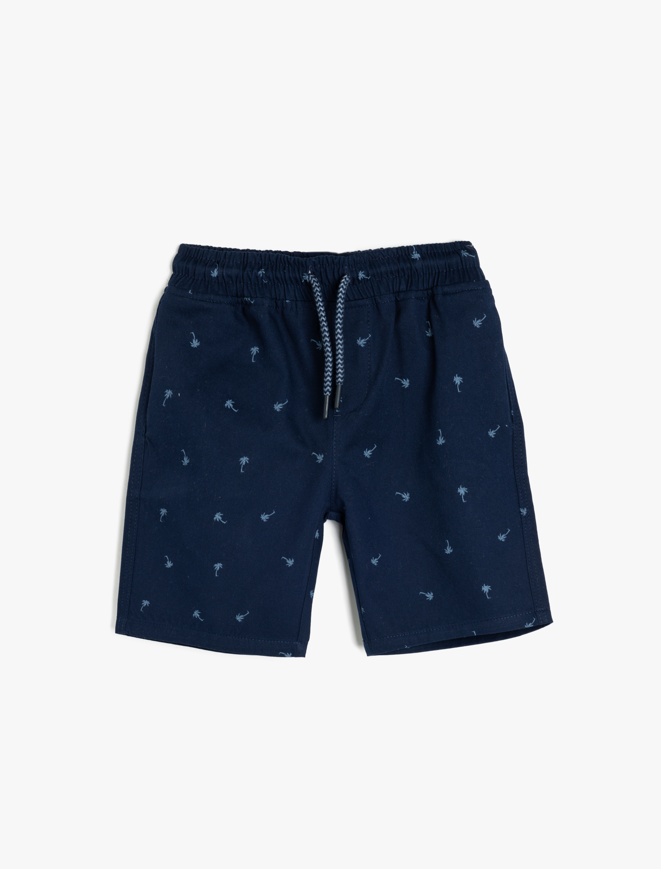  Erkek Çocuk Beli Bağcıklı Baskılı Palmiye Pamuklu Bermuda Şort