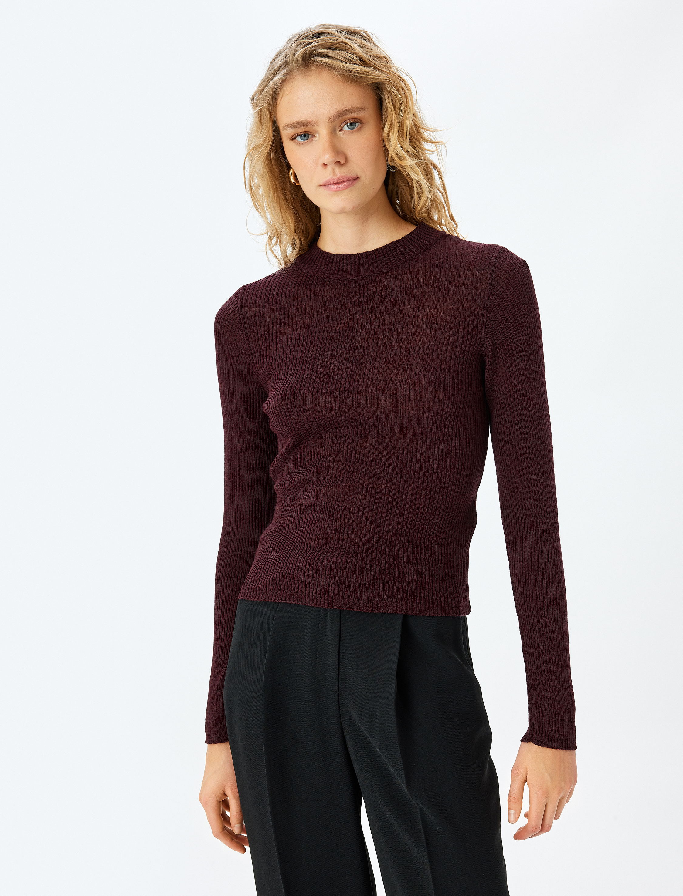   Hafif Dik Yaka Uzun Kollu Basic Triko Kazak