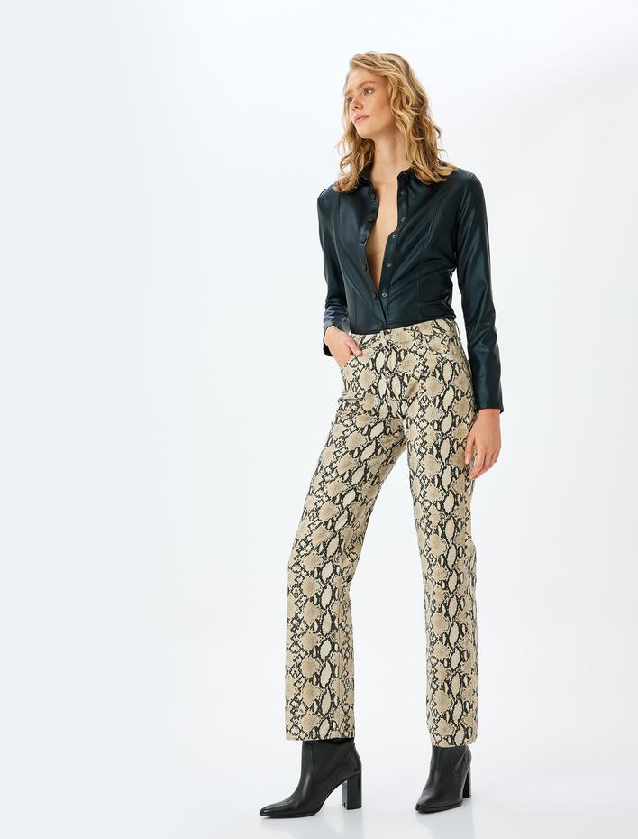  Slim Fit Uzun Kollu Suni Deri Gömlek