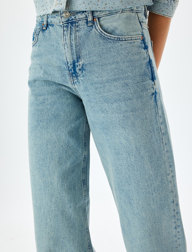 Normal Bel Geniş Paça Düğmeli Kot Pantolon  -  Wide Leg Jeans_4