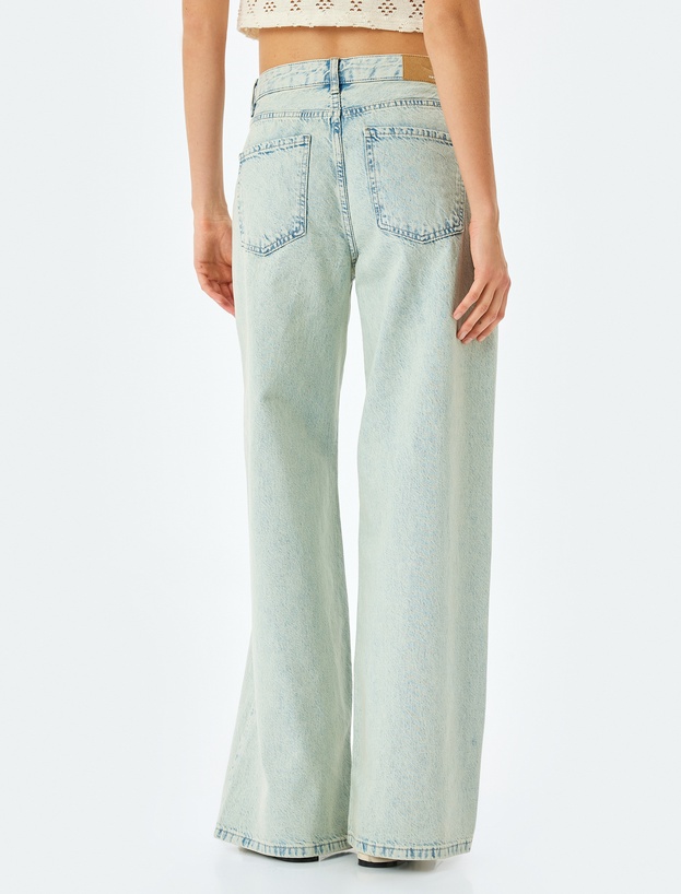 Yıpratma Detaylı Düşük Bel Bol Kalıp Kot Pantolon  -  Loose Straigh Fit Jean_3