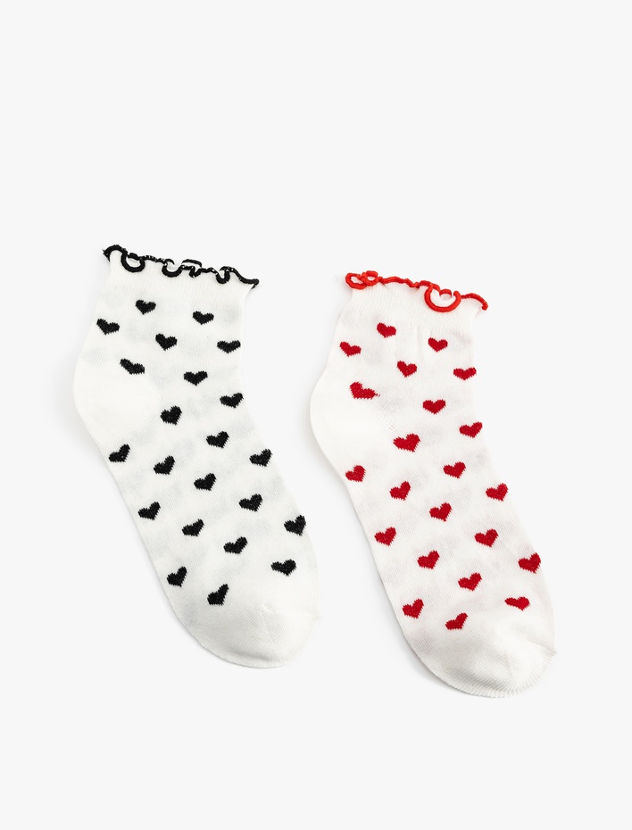 Kadın Kalp Desenli 2’li Çok Renkli Çorap Seti