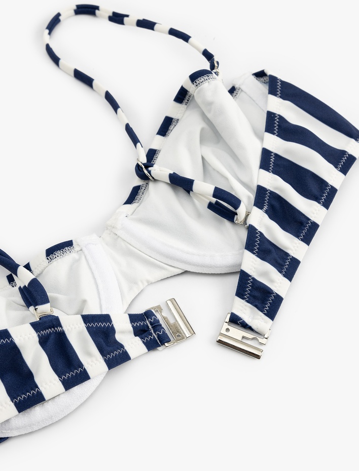  Çıkarılabilir Askı Detaylı Balenli Çizgili Bikini Üst