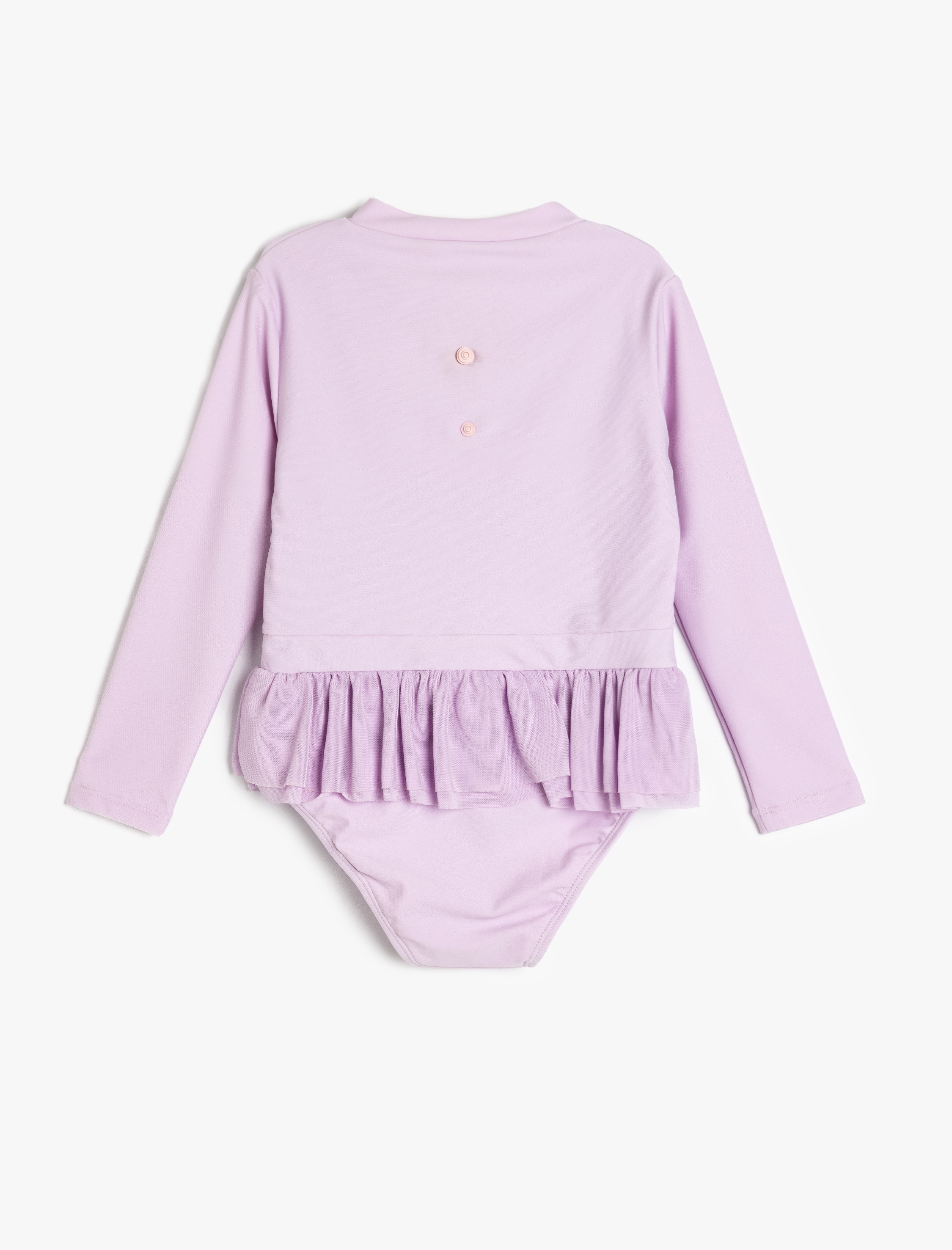  Kız Çocuk Fermuar Detaylı Fırfırlı Uzun Kollu Kelebekli Mayo