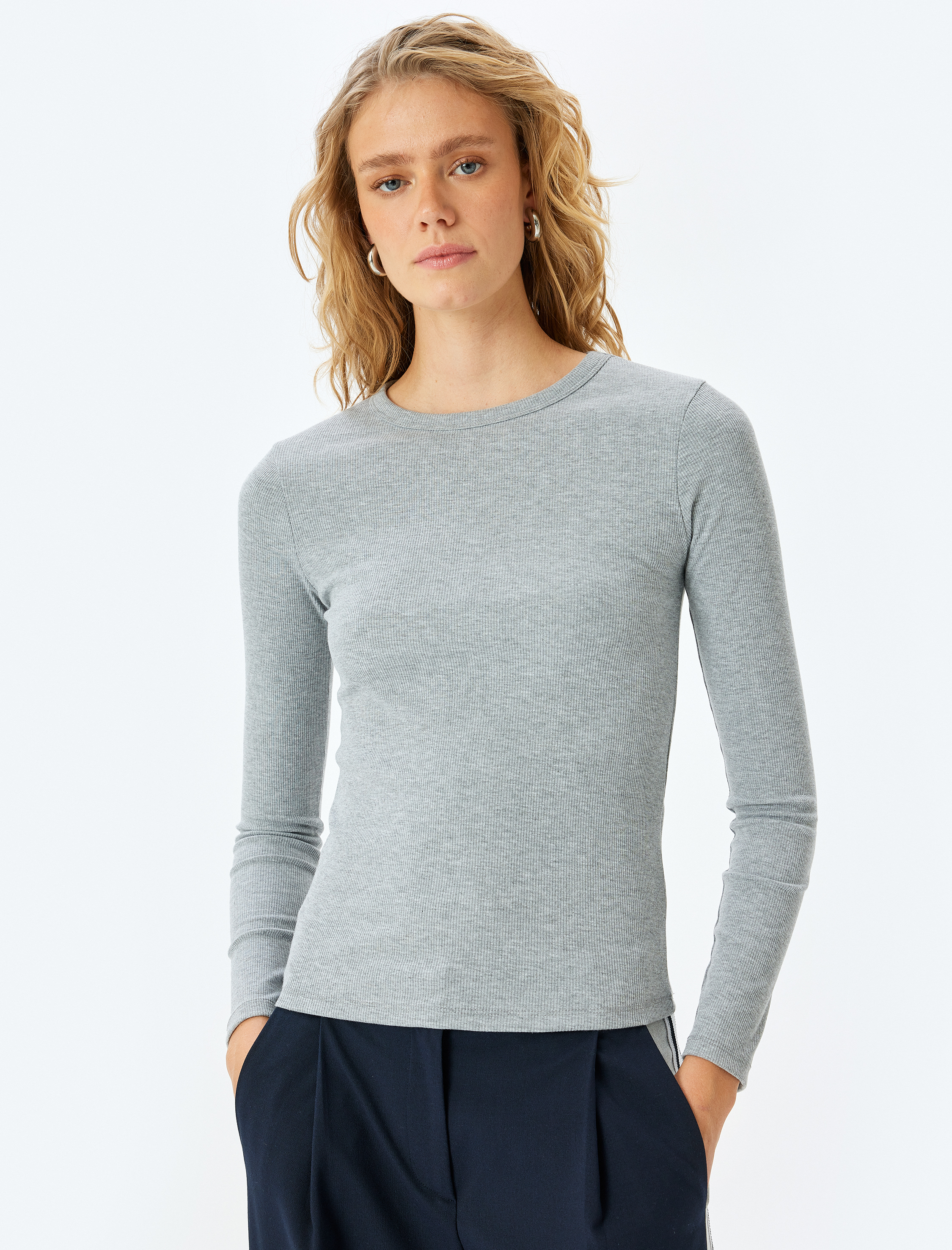 Bisiklet Yaka Uzun Kollu Basic Slim Tişört