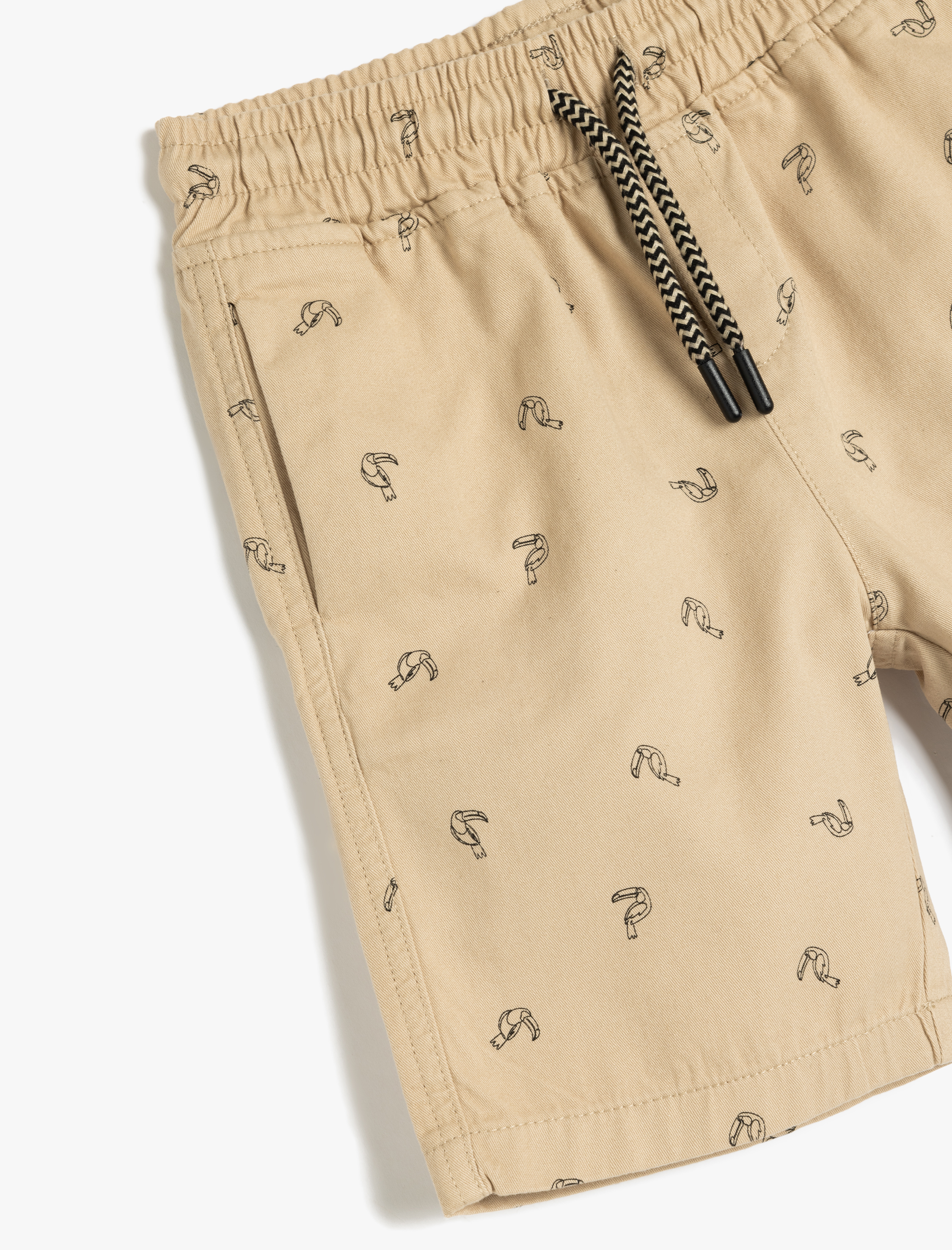  Erkek Çocuk Beli Bağcıklı Cep Detaylı Pamuklu Desenli Şort