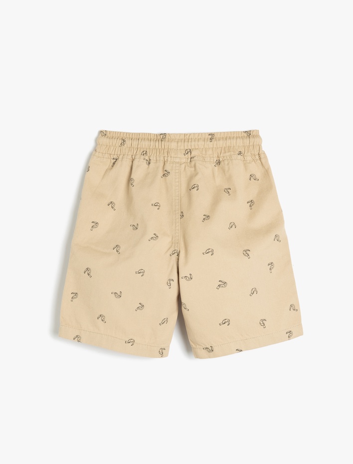 Erkek Çocuk Beli Bağcıklı Cep Detaylı Pamuklu Desenli Şort