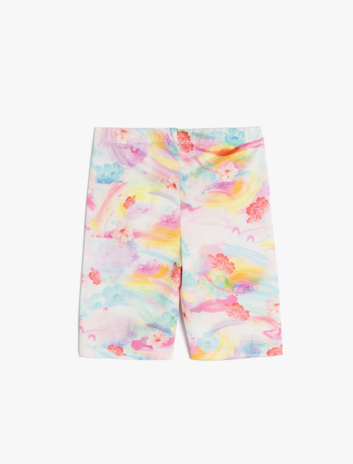 Kız Çocuk Beli Lastikli Çiçek Desenli Kısa Tayt