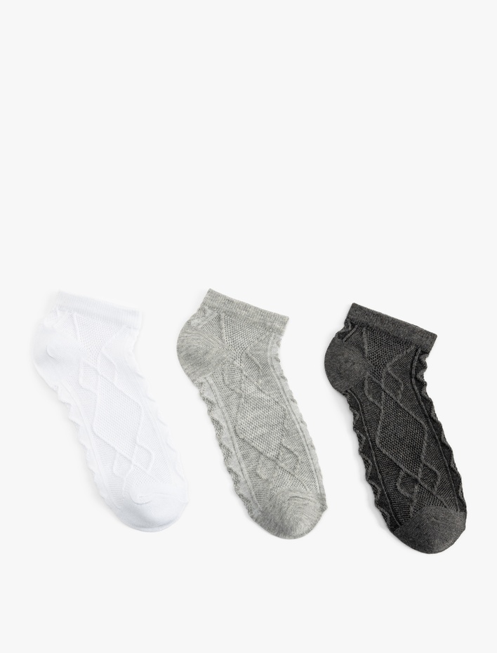 Kadın 3'lü Dokulu Çok Renkli Patik Çorap Seti