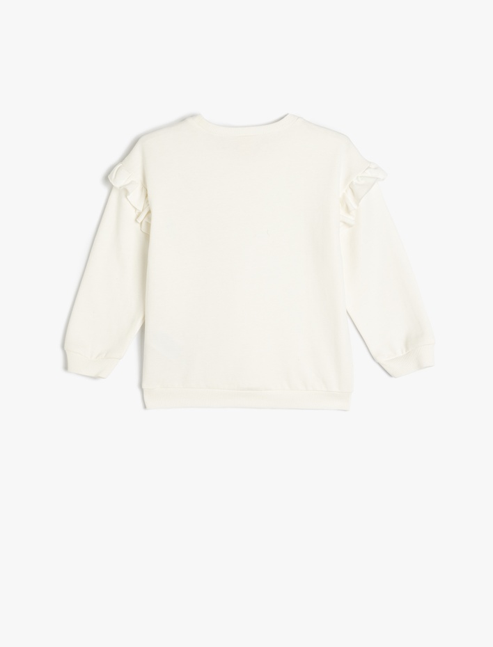 Kız Bebek Kelebek Detaylı Fırfırlı Uzun Kollu Pamuklu Şardonlu Sweatshirt