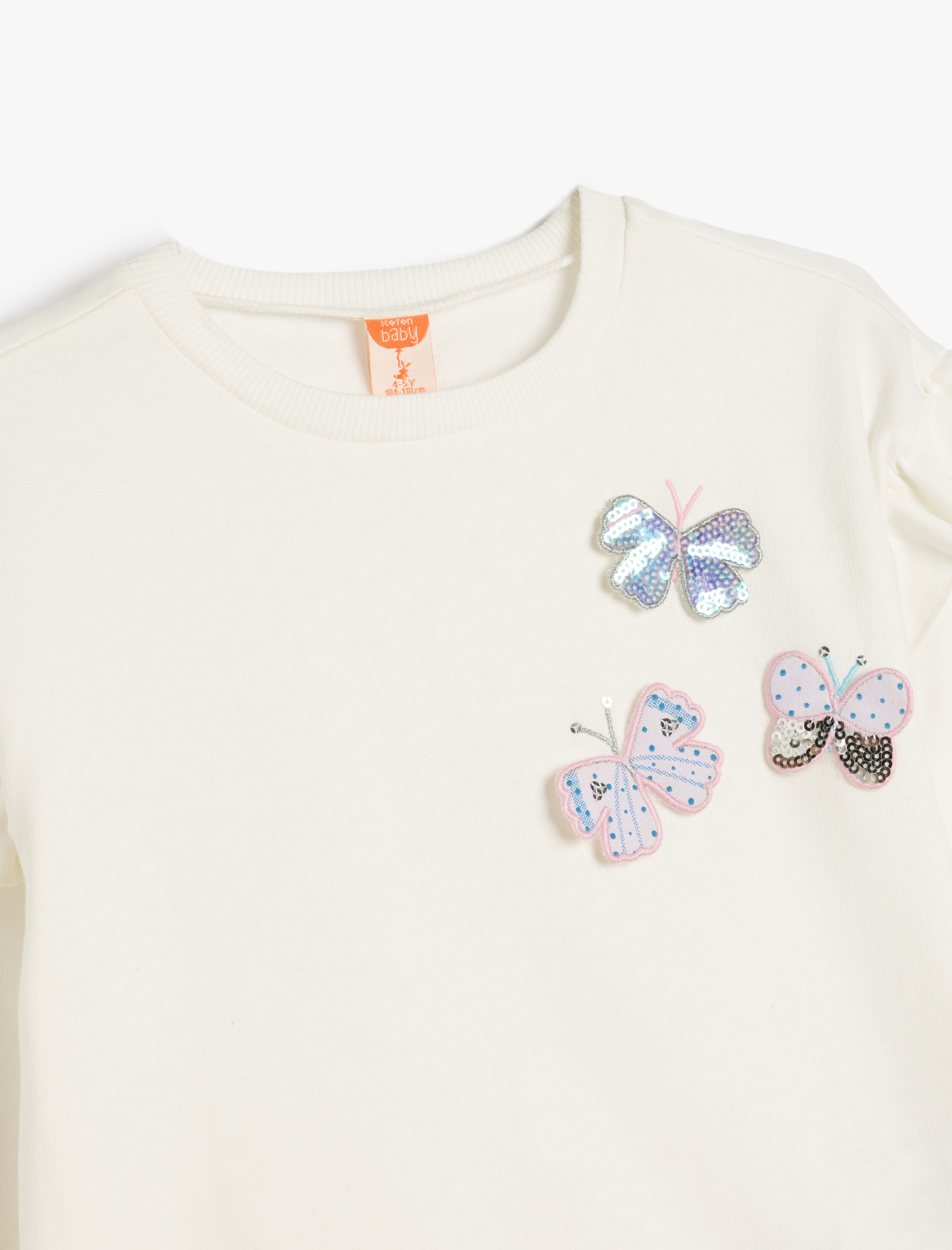  Kız Bebek Kelebek Detaylı Fırfırlı Uzun Kollu Pamuklu Şardonlu Sweatshirt