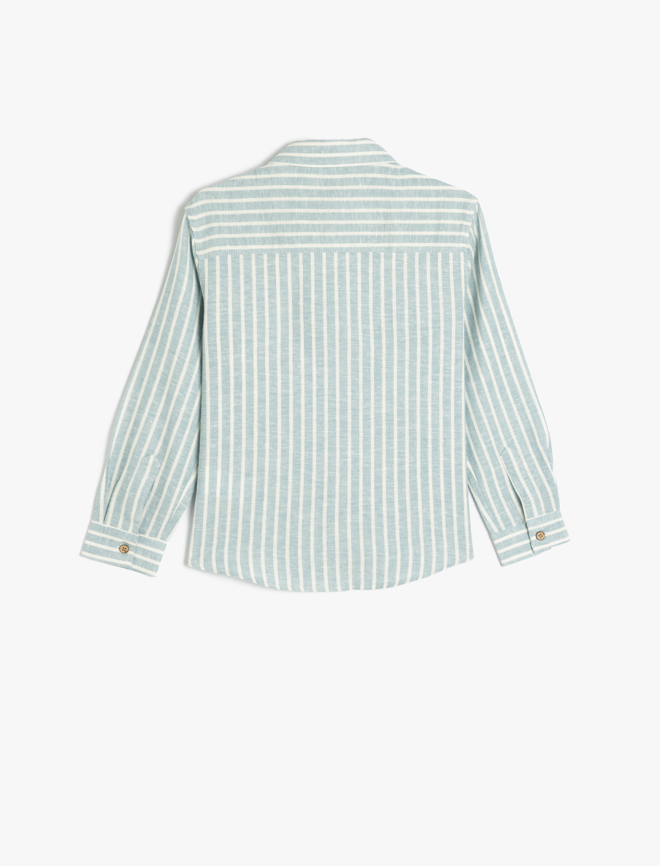  Erkek Çocuk Çizgili Uzun Kollu Cep Detaylı Keten Gömlek