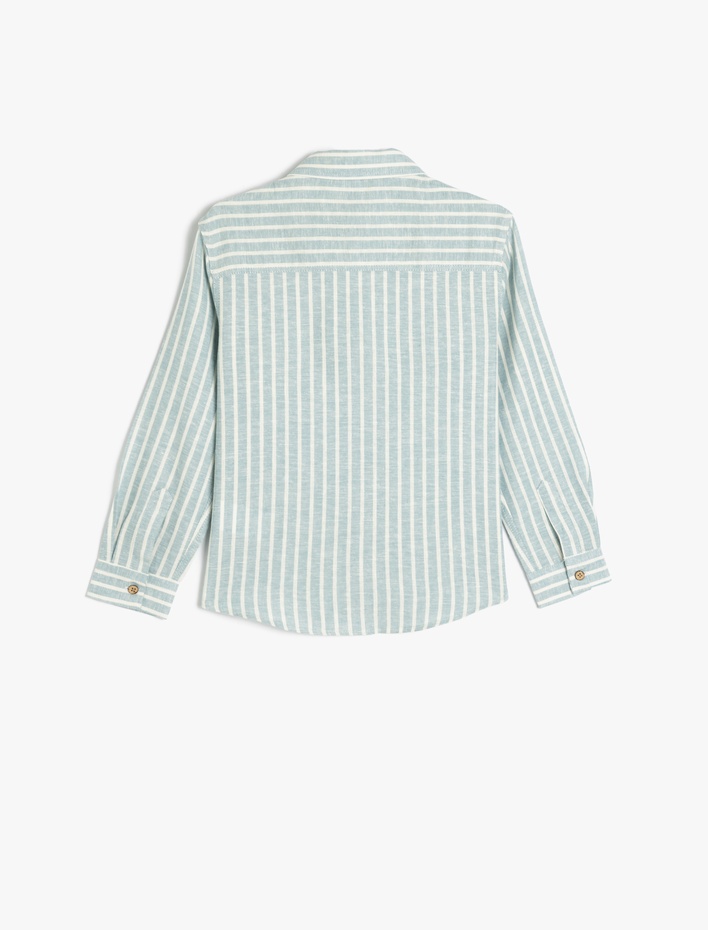 Erkek Çocuk Çizgili Uzun Kollu Cep Detaylı Keten Gömlek