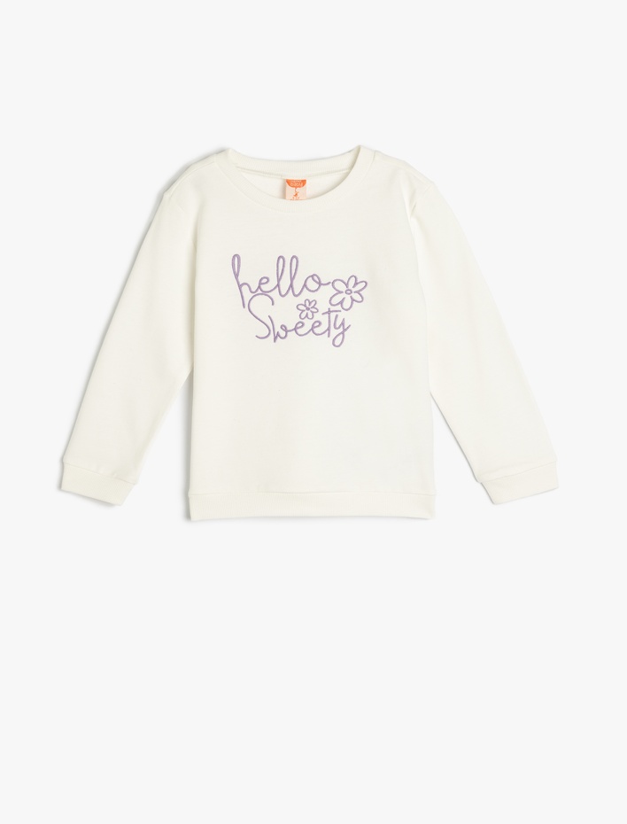 Kız Bebek Nakış Detaylı Uzun Kollu Pamuklu Basic Sweatshirt